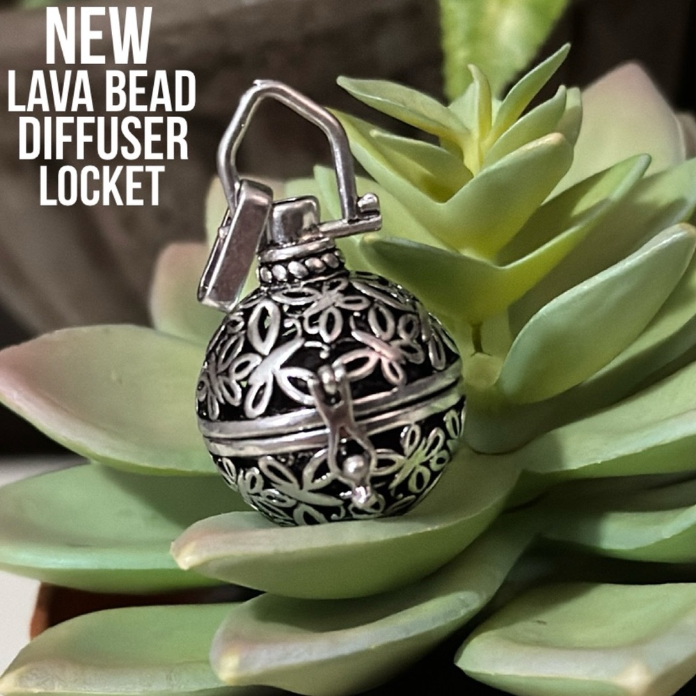 NEW Lava Bead Diffuser Necklace Locket-Silver Toned